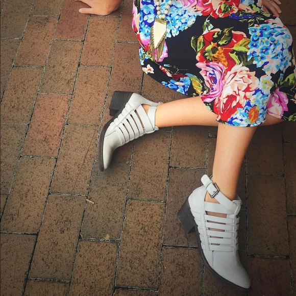 Stone Grey Cut Our Distressed Buckle Ankle Booties - Picture 2 of 8